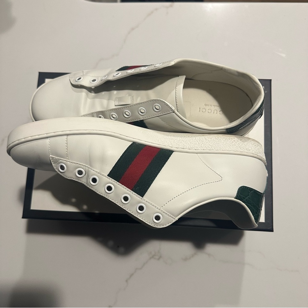 Gucci Womens White - Ace Striped Panelled Leather Sneakers 39 - Picture 2 of 10